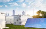 Amount of energy storage systems or battery container units with solar and turbine farm